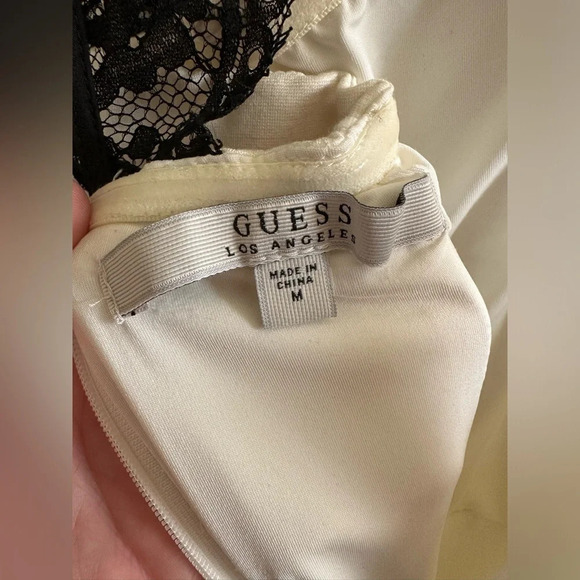 NWT! GUESS White MIDI Dress Black Elegant Dainty Eyelash Lace V Back Lined MED - Picture 9 of 15